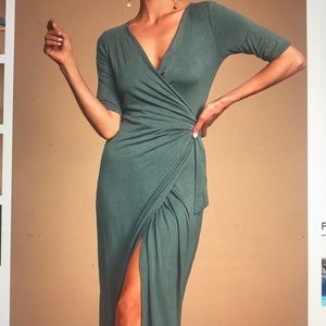 Lulus Forget Me Knit Slate Blue Midi Wrap Dress